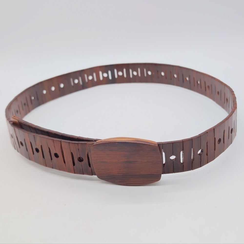 Vintage Elegant Brown Wooden Belt Round Hole 43 In